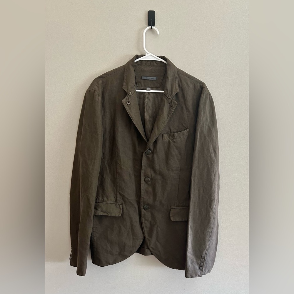 John Varvatos Convertible Notch Lapel Cut Away Jacket Cotton Linen | Size 50 IT